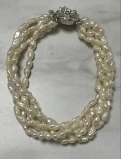 天然淡水パールブレスレット　5連　3㎜　SILVER刻印