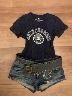 Abercrombie ドット柄 半袖Tシャツ ネイビー　平成ギャルのサムネイル