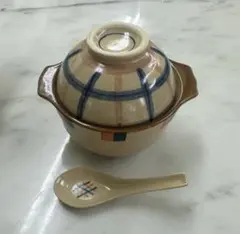 【新品・未使用】雑炊なべ レンゲ付き 蓋が茶碗になる一人用土鍋のサムネイル