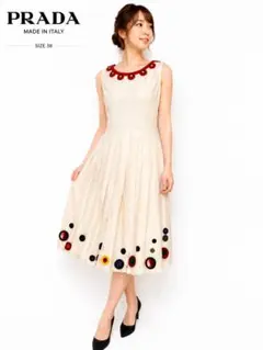 PRADA プラダ リネン プリーツ ワンピース 38 花モチーフ イタリア製のサムネイル