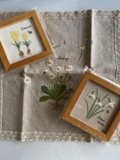 春の花刺繍　インテリア小物3点セット　ミニ額縁とタペストリー
