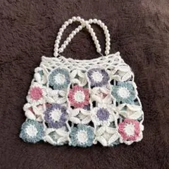 花モチーフバッグ　ミニポーチ　手編み