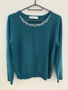 Ray Cassin トップス　ニット　ビジュー　グリーン　長袖　Mサイズ
