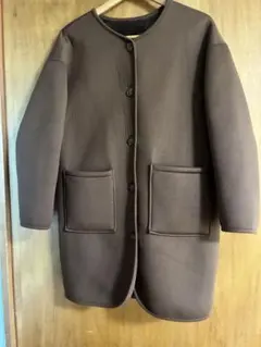 リバーシブル　ブラウン　ボア　ノーカラーコート