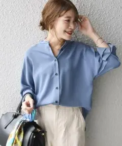 ライトブルー新品タグ付きSHIPS バンドカラー羽織ブラウス