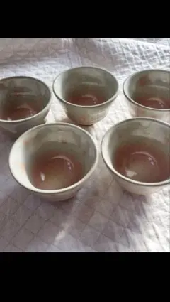 荻焼陶器製 湯飲み 5個セット グレーとピンク