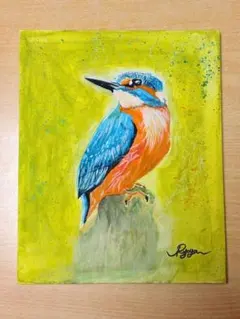 上鈴木正一 油彩画 B5『 カワセミ 』新作原画 超・超オススメの作品