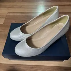 メヌエ　ウェッジソール　パンプス　シルバー 25.5cm