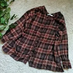 人気★ニコアンド　チェック　シャツ　体系カバー　ブラウン　nico and...