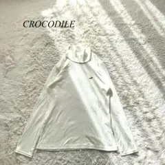 K1【クロコダイル】ハイネックカットソー　長袖　刺繍　ワニ　アイボリー　M