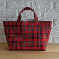 タータンチェック柄【赤】大　①トートバッグ　✻ハンドメイド✻