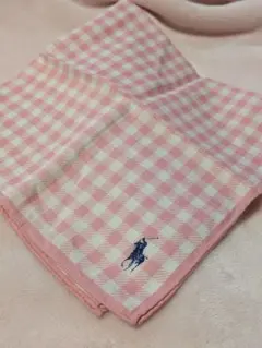 ポロ　ラルフローレン刺繍入りピンクチェック　大判ハンカチ
