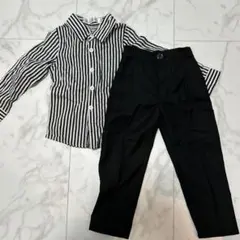 フォーマルシャツとパンツセット 黒白ストライプ 90cm