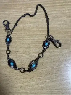 青い石付き金属製ウォレットチェーン