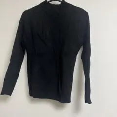 黒　リブ編み　ハイネック　ニット　セーター　Lサイズ　裏起毛