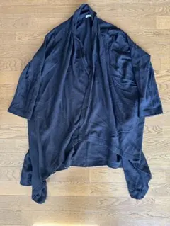 Plantation ブラック ウール 変形 ロングカーディガン Mサイズ