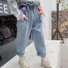 【新品未使用】ウエストゴム飾りベルト付デニムパンツ 110サイズ