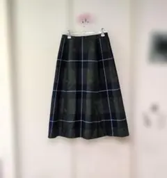 【ヨークランド】美品♡緑チェック　ロングスカート　テリア犬　Aライン 日本製