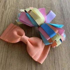 ☆美品☆　ヘアアクセサリー バレッタ　オレンジ＆カラフルリボン　2個セット☆