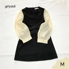 girlydoll　ガーリードール　M　シアー袖ワンピース　ブラック