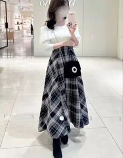 GRL ツイードチェックフレアロングスカート[tu1431]