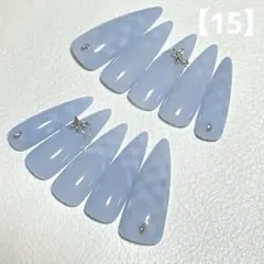 ネイルチップ 水色 蝶々 ワンホン ロングポイント 韓国ネイル ちゅるん 量産型