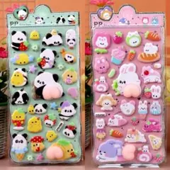 シール　蓄光　おしりシール　立体　動物　もちもち　シール交換　2枚セット 可愛い