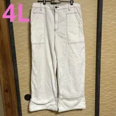 クレット ロールアップ配色ステッチワイドデニムパンツ 4L ホワイト 春夏のサムネイル