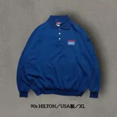 【USA製】90s Hilton 刺繍ロゴ ポロスウェット XL ラグランのサムネイル