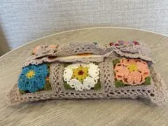 ハンドメイド手編み 花柄かぎ針編みボックスティッシュカバー