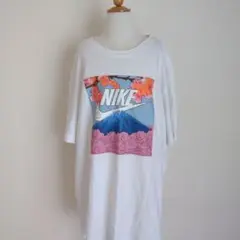 NIKE ナイキ ビックロゴプリント 富士山桜柄 プリント Ｔシャッ 白
