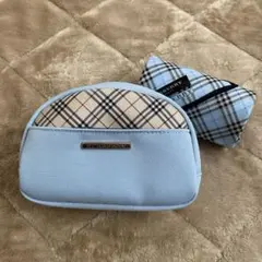 BURBERRY チェック柄 ポーチ ライトブルー