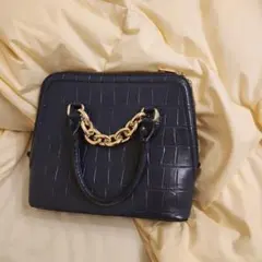 ZARA ネイビー クロコダイル風レザー ハンドバッグ