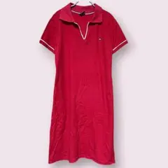 トミーヒルフィガー ポロシャツワンピース レッド XL 刺繍ロゴ 希少