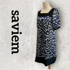 saviem 5分袖 チュニックワンピース スクエアネック (9) ブラック系