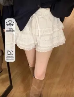 DAZY レースパッチワークショートパンツ優雅 ホワイト SHEIN