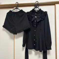 アクセサリーリボンレースフリルセットアップ シークレットハニー　黒　長袖