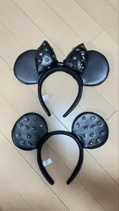 ディズニー 公式 ミニー カチューシャ ブラック スタッズ 2点セット