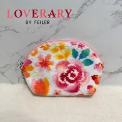 美品 フェイラー ラブラリー 花柄 ポーチ マチ付き ホワイト ピンク
