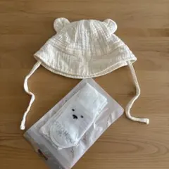 【新品未使用】クマ耳付き新生児用帽子とハイソックス