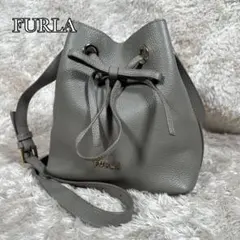 フルラ コスタンザ　 グレージュ　巾着型　ショルダーバック シボ革
