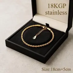 ロープチェーン 18KGP ブレスレット ゴールド ステンレス 18cm 5cm