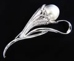 ★超大玉！白蝶貝真珠・925SILVER（銀製）真珠ブローチ・新品★