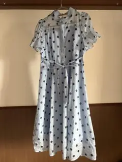 水色 水玉 半袖 シャツ ワンピース レトロ