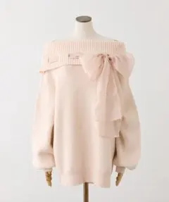 NICE CLAUP リボン付きオフショルニットワンピ