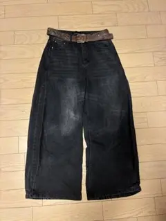 希少レア】バギー ワイド カーブ デニム パンツ ボタンフライ 黒