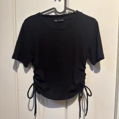 ZARA ブラック 半袖 クロップド Tシャツ サイドドローストリング