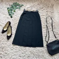 6310❃J&R❃プリーツスカート【S】黒/ブラック/ミモレ/ひざ下/毛100%