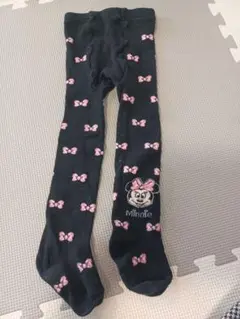 ミニーマウス柄キッズタイツ ブラック100cm