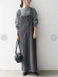 SHIPS any〈洗濯可〉フロントジップジャンパースカート 黒　FREE